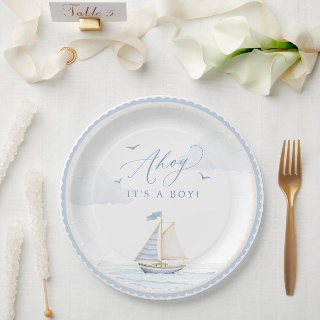 Ahoy It's a Boy Baby Shower Paper Plates (Wedding)