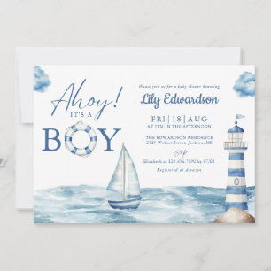 Ahoy Its A Boy Baby Shower Photo QR Code Invitation