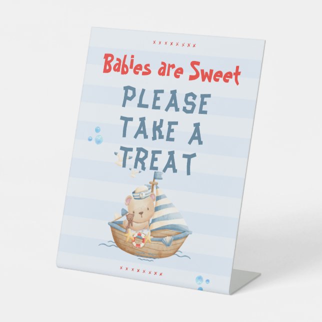 Ahoy Its A Boy Baby Shower Please Take A Treat Pedestal Sign (Front)