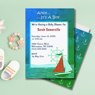 Ahoy It's a Boy Baby Shower Retro Invitation Card