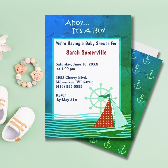 Ahoy It's a Boy Baby Shower Retro Invitation Card (Ahoy It's a Boy Baby Shower Retro Invitation Card)