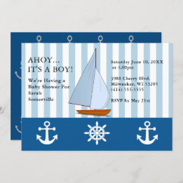 Ahoy It's a Boy Baby Shower Sailing Sepia Blue Invitation