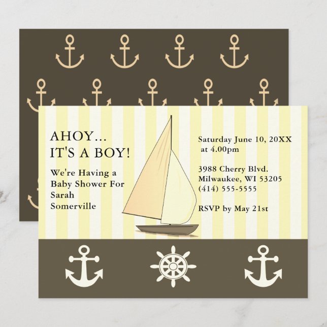 Ahoy It's a Boy Baby Shower Sailing Sepia Style Invitation (Front/Back)