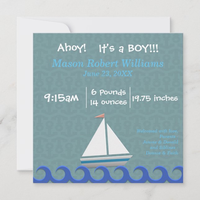 Ahoy, It's a Boy - Birth Announcement (Front)