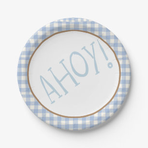 Ahoy it's a boy blue and white baby  paper plate