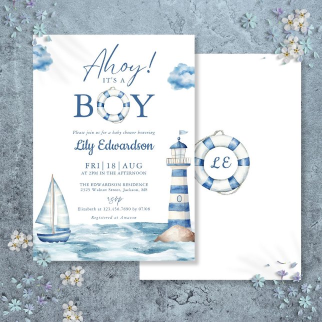 Ahoy Its A Boy Blue Nautical Baby Shower Invitation (Ahoy Its A Boy Blue Nautical Baby Shower Invitation)