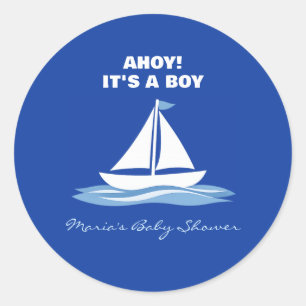Ahoy It's a Boy! Blue Nautical Boat Baby Shower Classic Round Sticker