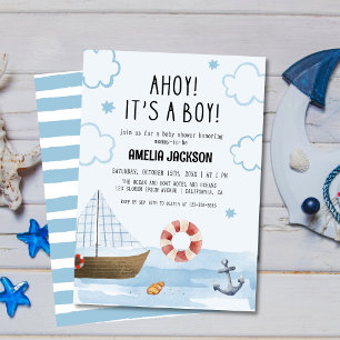 Ahoy its a boy blue Sailboat  baby shower Invitation