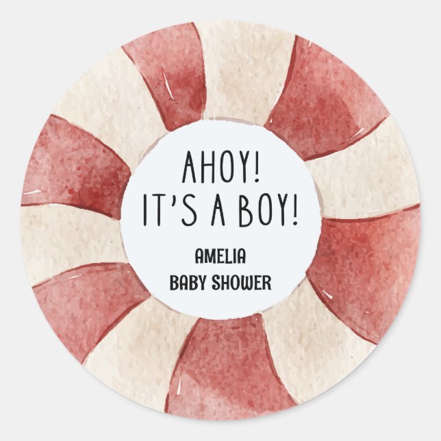 Ahoy its a boy blue Sailboat  baby shower thankyou Classic Round Sticker (Front)