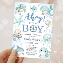 Ahoy It's A Boy Blue Sea Ocean Baby Shower