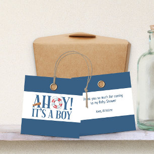 Ahoy Its a Boy Blue Typography Thank You Favour Tags