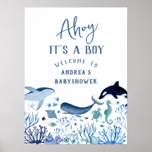 Ahoy It's a Boy Blue Under the Sea Baby Shower Poster