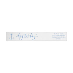 Ahoy It's a Boy Calligraphic Nautical Blue Wrap Around Label