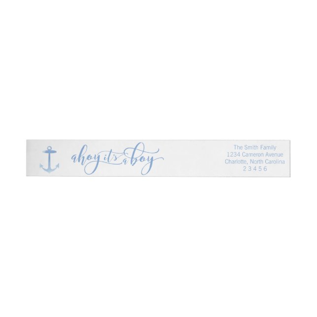 Ahoy It's a Boy Calligraphic Nautical Blue Wrap Around Label (Individual)