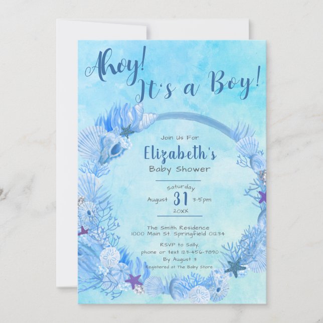 Ahoy it's a Boy Cute Blue Boy's Baby Shower Invitation (Front)