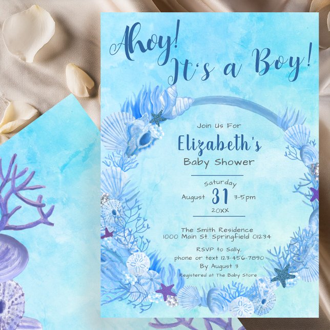 Ahoy it's a Boy Cute Blue Boy's Baby Shower Invitation (Creator Uploaded)
