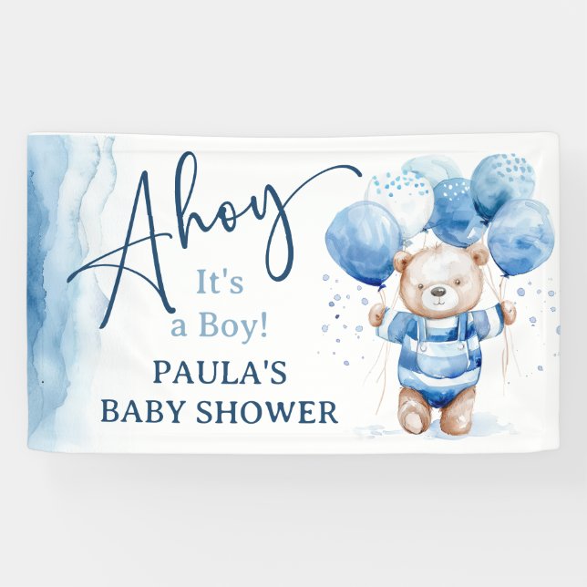 Ahoy It's a Boy Cute Nautical Baby Shower Banner (Horizontal)