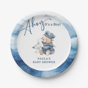Ahoy It's a Boy Cute Nautical Baby Shower Paper Plate