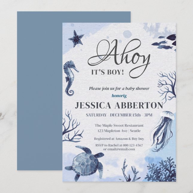 Ahoy, It's a Boy cute Under the Sea Baby Shower Invitation (Front/Back)
