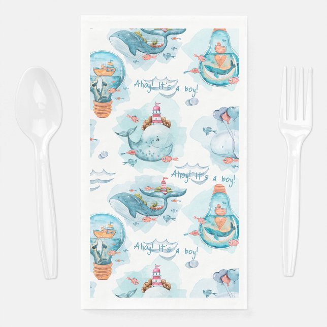 Ahoy It's A Boy Cute Whale Table Decor Baby Shower Napkin (Ahoy It's A Boy Cute Whale Table Decor Baby Shower Paper Guest Towels
)