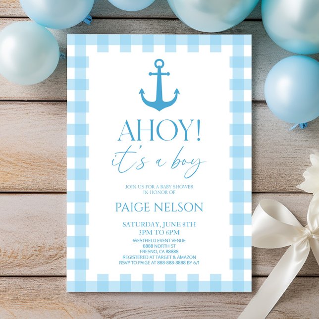 Ahoy! It's A Boy Elegant Blue Nautical Baby Shower Invitation (Creator Uploaded)