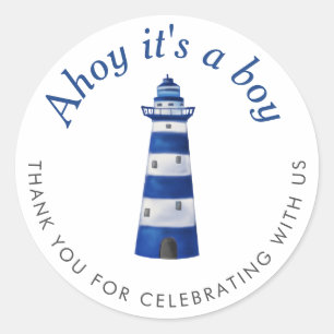 Ahoy Its A Boy Lighthouse Nautical Baby Shower Classic Round Sticker