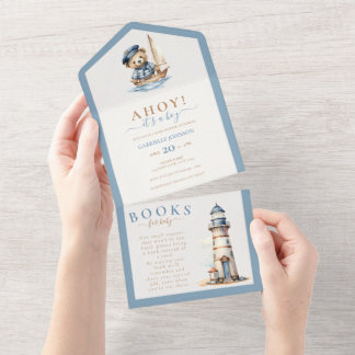 Ahoy it's a boy! Minimalist Nautical Baby Shower All In One Invitation