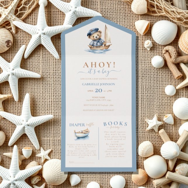 Ahoy it's a boy! Minimalist Nautical Baby Shower All In One Invitation (Creator Uploaded)