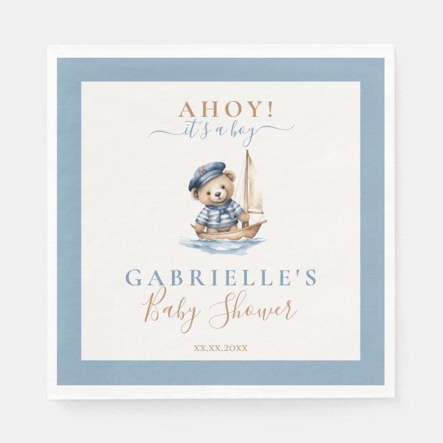 Ahoy it's a Boy! Minimalist Nautical Baby Shower  Napkin (Front)