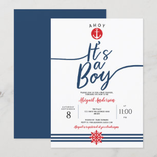 Ahoy, it's a Boy, Nautical, Baby Boy Shower Invitation