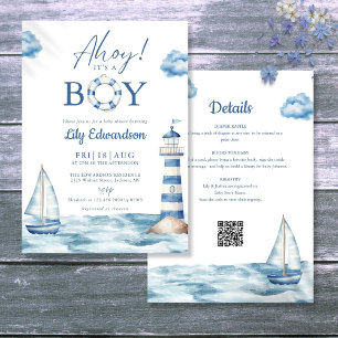 Ahoy Its A Boy Nautical Baby Shower All In One Invitation