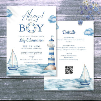 Ahoy Its A Boy Nautical Baby Shower All In One Invitation