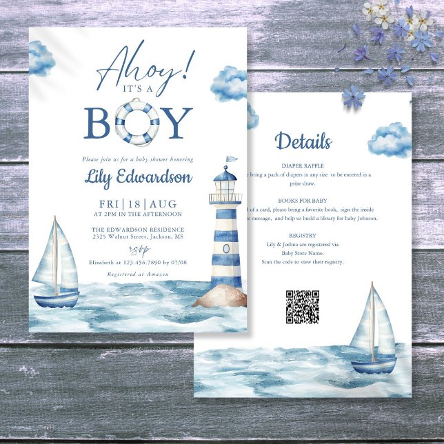 Ahoy Its A Boy Nautical Baby Shower All In One Invitation (Ahoy Its A Boy Nautical Baby Shower All In One Invitation)