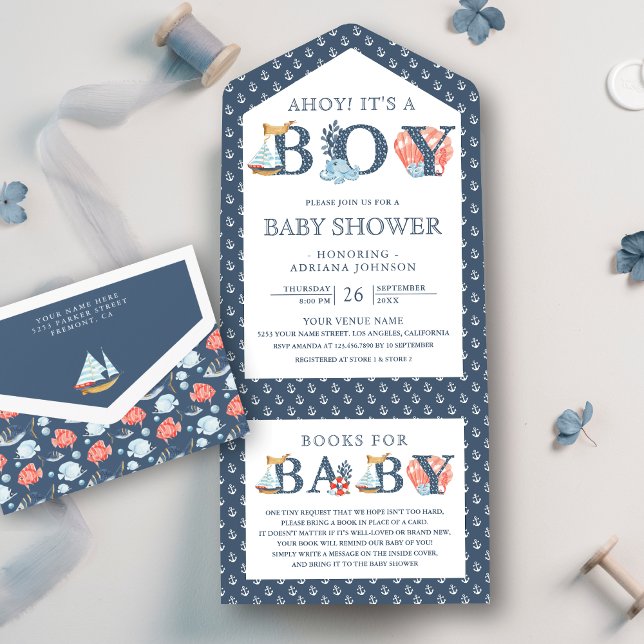 Ahoy It's a Boy Nautical Baby Shower All In One Invitation (Creator Uploaded)