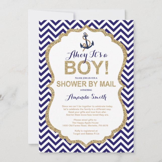 Ahoy it's a Boy! Nautical Baby Shower by mail Invitation (Front)