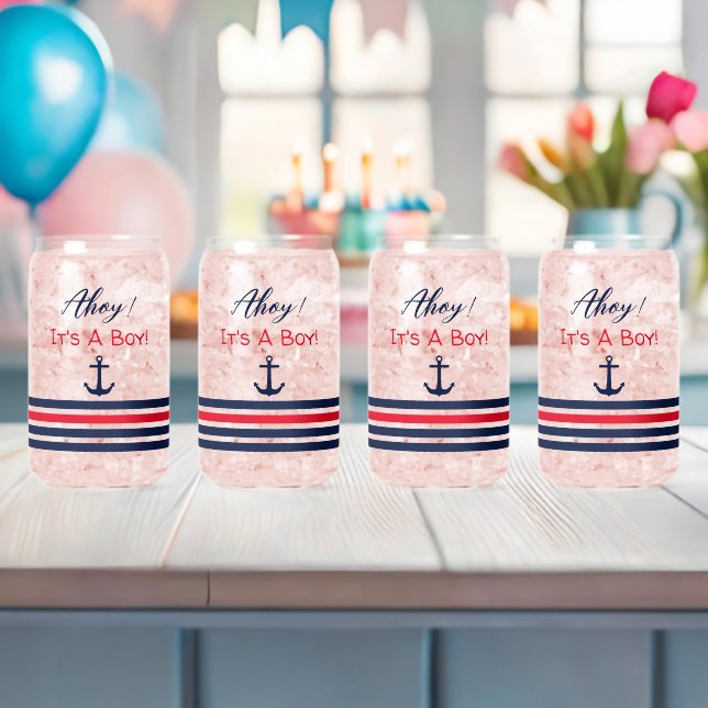 Ahoy It's A Boy! Nautical Baby Shower Can Glass (Insitu (Baby Shower))