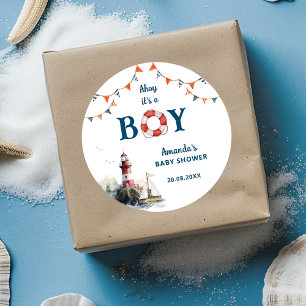 Ahoy It's a Boy Nautical Baby Shower Classic Round Sticker