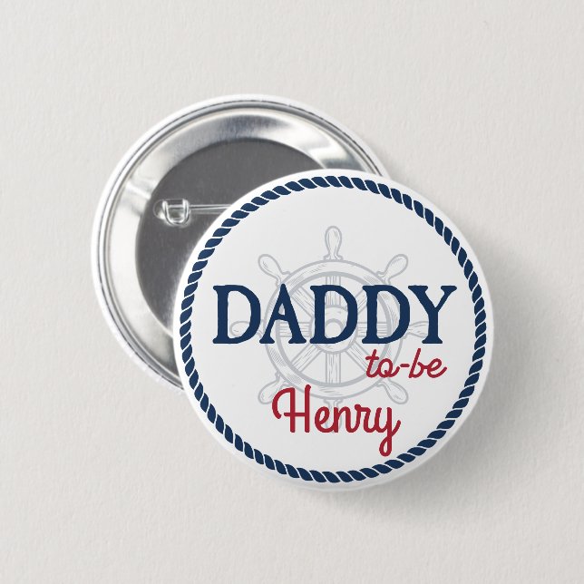 Ahoy It's a Boy Nautical Baby Shower Daddy to Be 6 Cm Round Badge (Front & Back)
