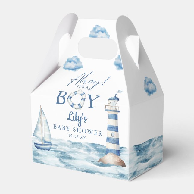 Ahoy Its A Boy Nautical Baby Shower Favour Box (Front Side)