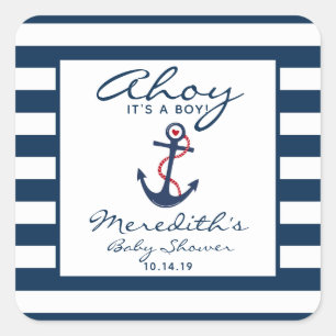 Ahoy, it's a Boy Nautical Baby Shower Favour Square Sticker