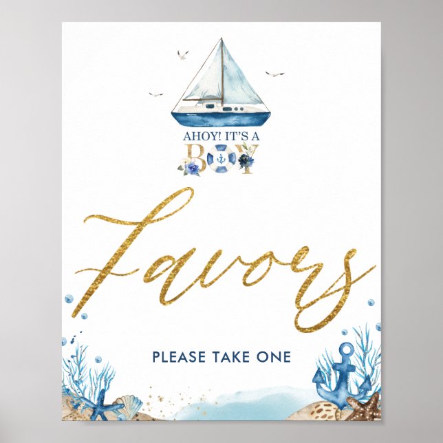 Ahoy It's a Boy Nautical Baby Shower Favours Sign (Front)