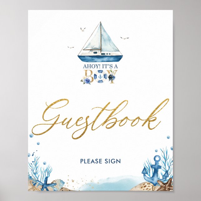 Ahoy It's a Boy Nautical Baby Shower Guestbook  (Front)