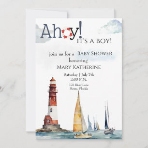 Ahoy It's A boy Nautical baby shower Invitation