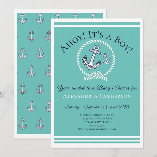 Ahoy it's a Boy! Nautical Baby Shower Invitation (Front/Back)