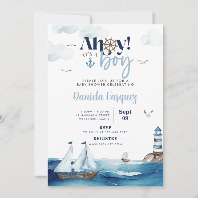 Ahoy! It's a Boy Nautical Baby Shower Invitation (Front)