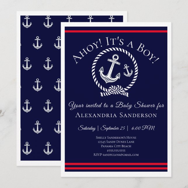 Ahoy it's a Boy! Nautical Baby Shower Invitation (Front/Back)