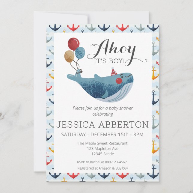 Ahoy, It's a Boy Nautical Baby Shower Invitation (Front)