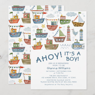 Ahoy Its A Boy Nautical Baby Shower Invitation