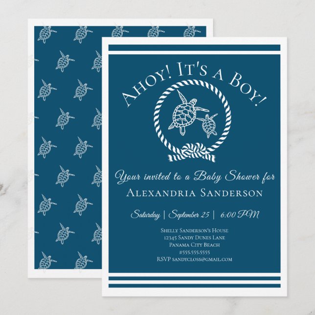 Ahoy it's a Boy! Nautical Baby Shower Invitation (Front/Back)