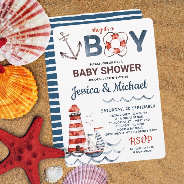 Ahoy It's A Boy Nautical Baby Shower Invitation (Creator Uploaded)